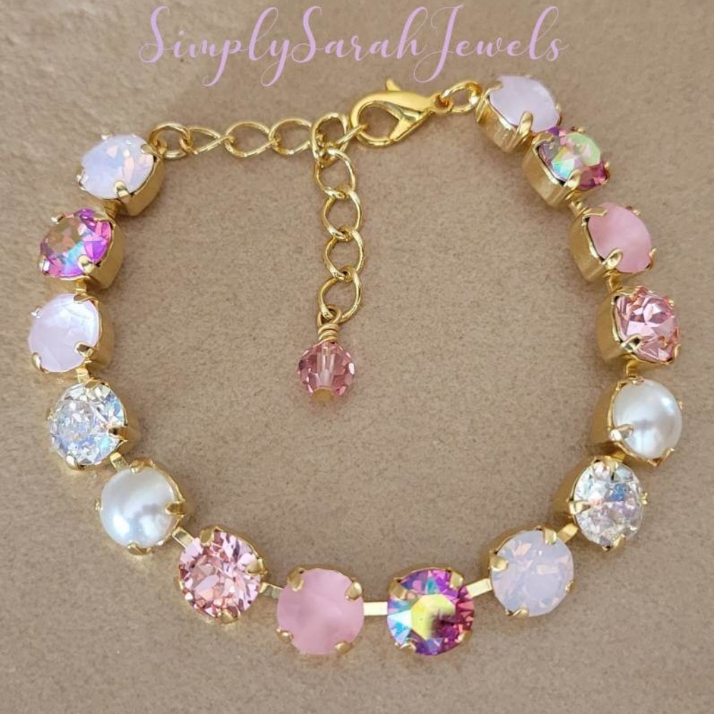 Austrian Crystal Tennis Bracelet in Yellow Gold